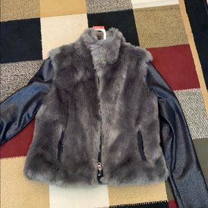 Faux fur and leather jacket